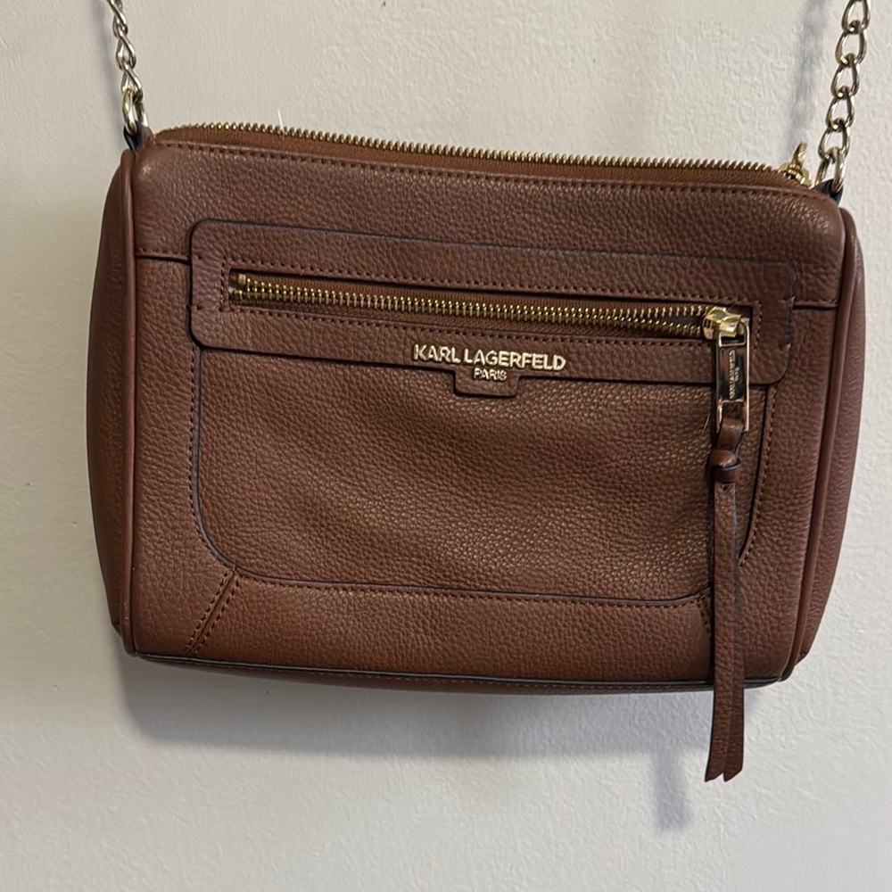 Karl Lagerfeld Brown Crossbody Bag with Chain Strap